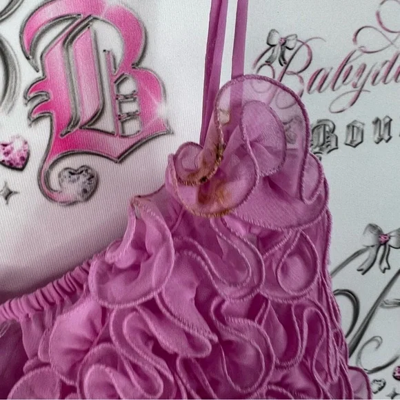 La senza babydoll mini dress top tank ruffles Pink Floral Sheer Babydoll Dress - Picture 10 of 10